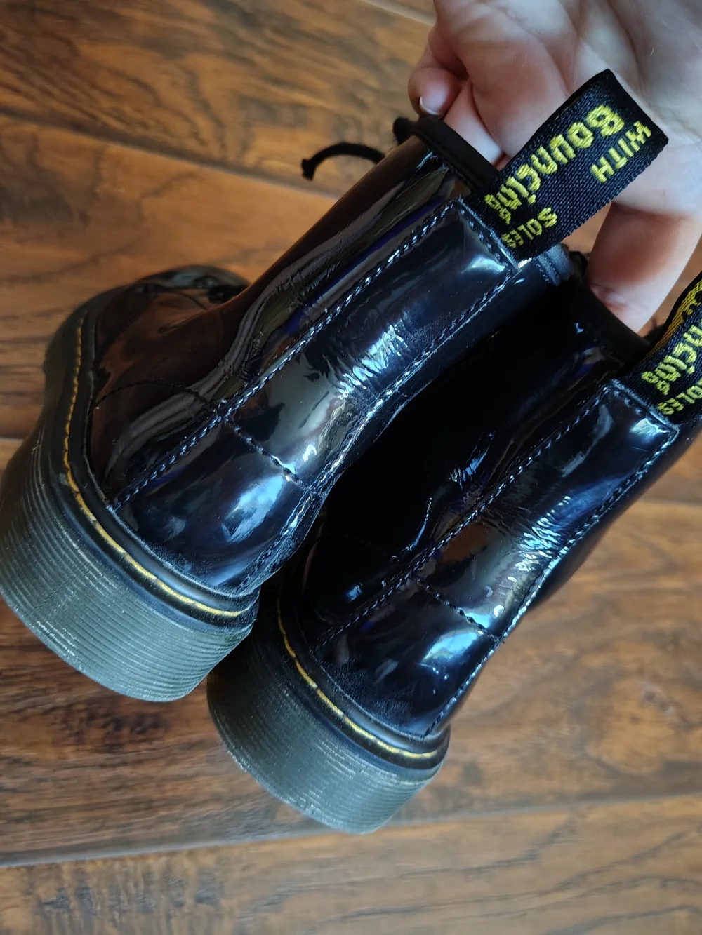Dr. Martens Kids Black Patent Leather Lace-Up Combat Boots